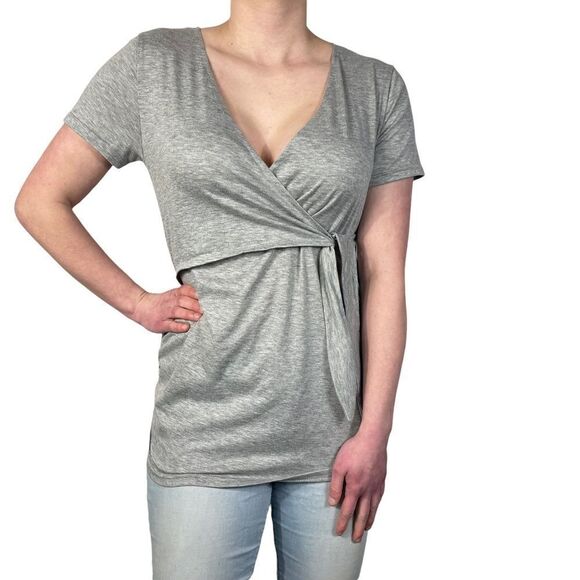 Molliya Grey V neck Wrap Maternity Top - Picture 1 of 8